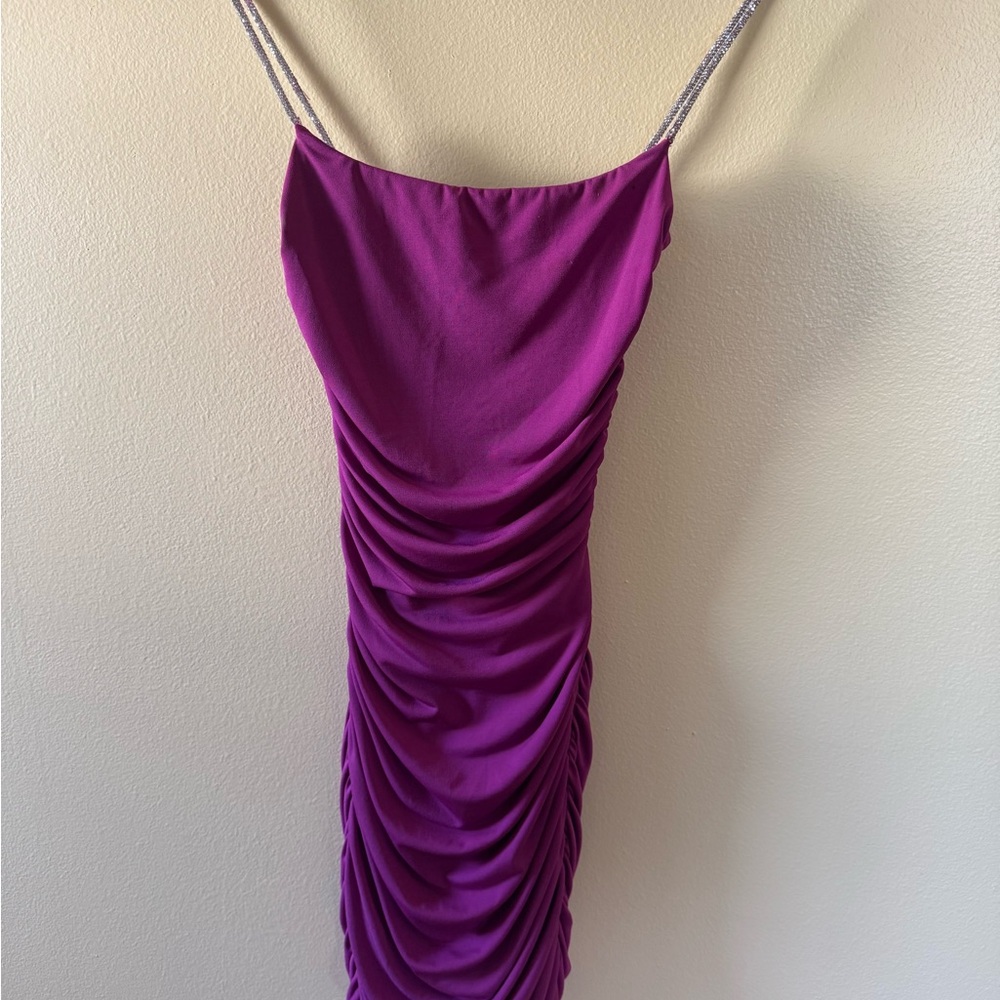 Lucy in the Sky Magenta Ruched Strapless Slip Dress with Sparkle Straps